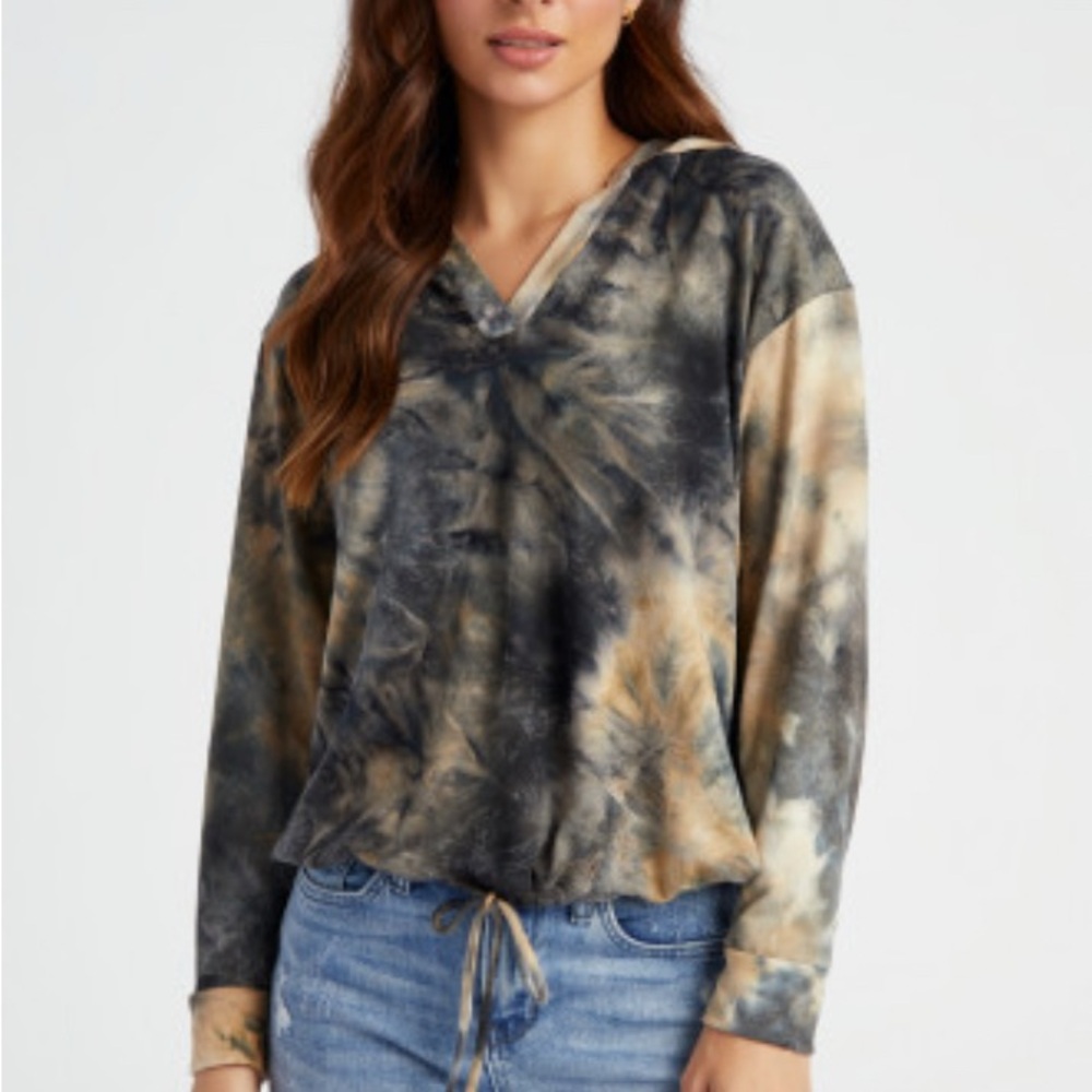 Tie-Dye Hoodie with Drawstring